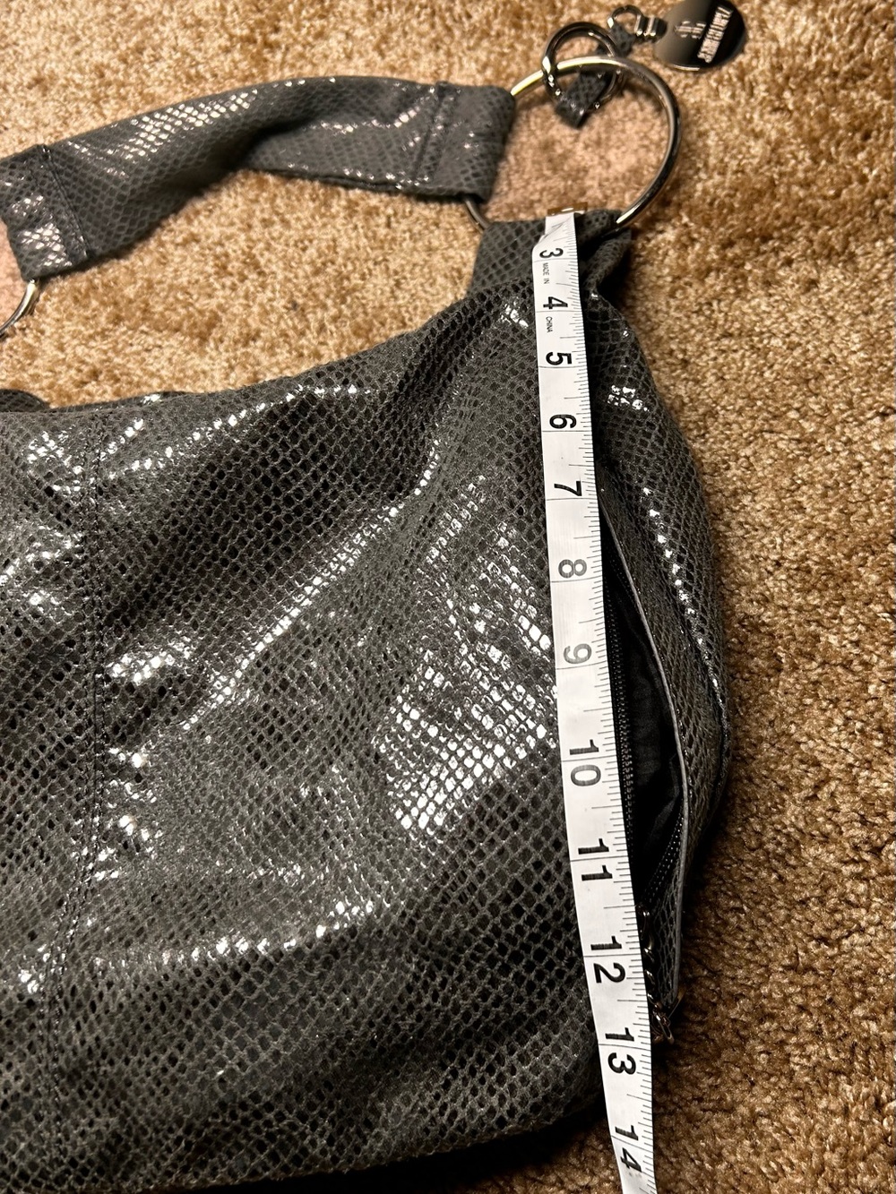 Jenifer Lopez Shimmery Black Hobo Bag with Silver Rings-Great Purse ! Sexy! - Picture 11 of 12